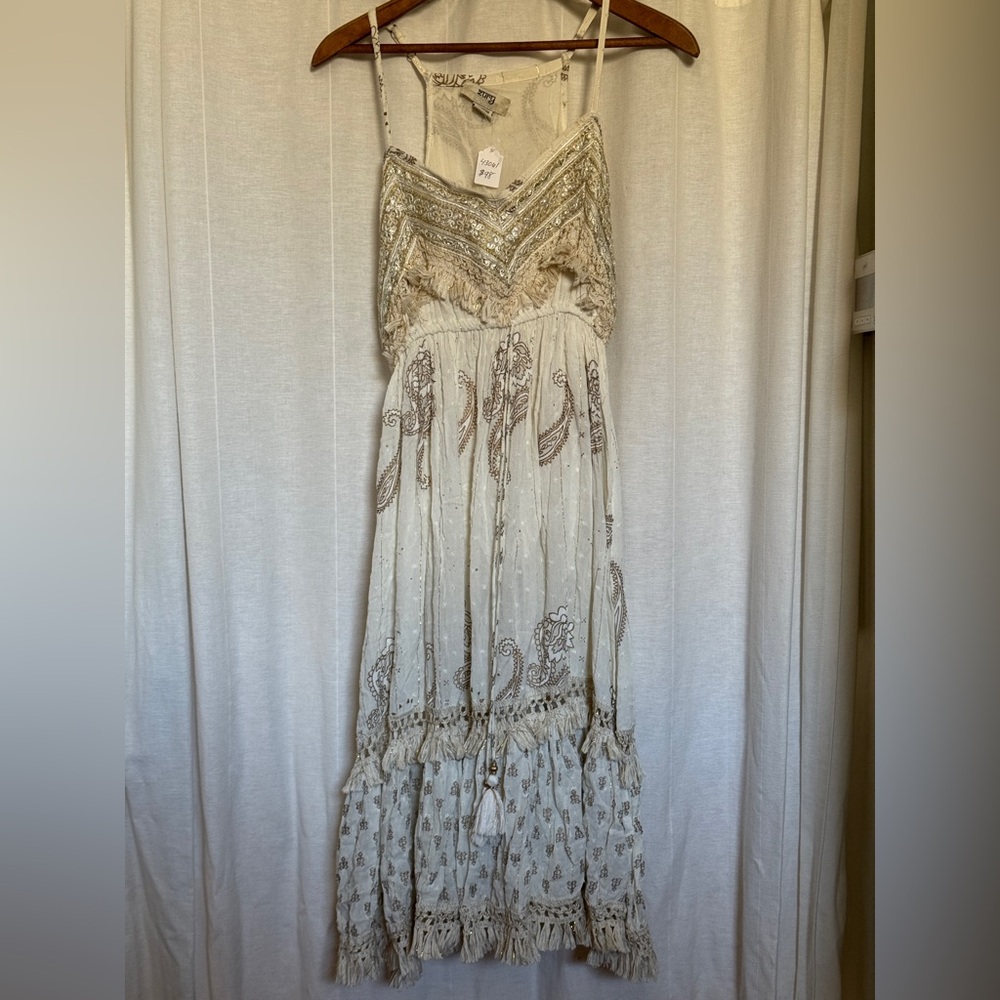 NWT Boho Cream and Gold Dress - Picture 2 of 7